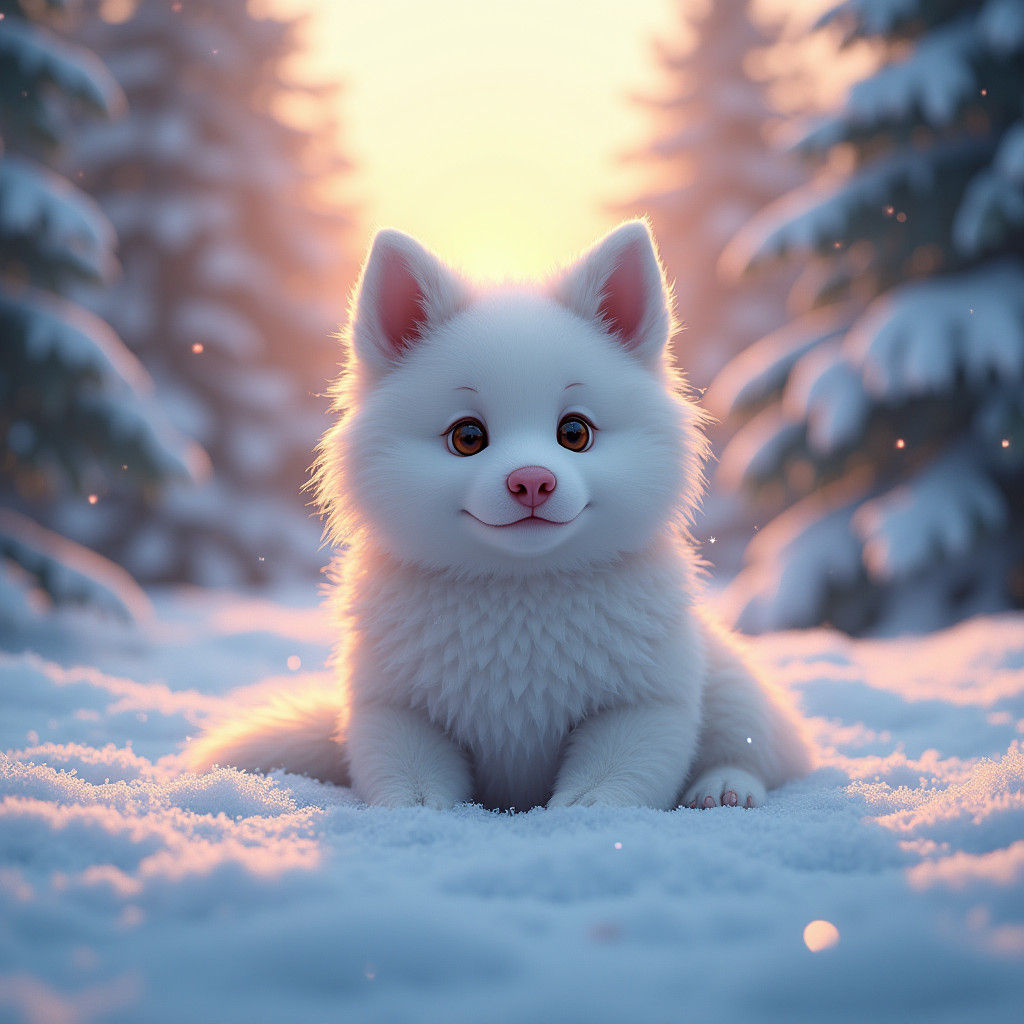 Dog in Snowy Landscape as Fantasy Concept Art