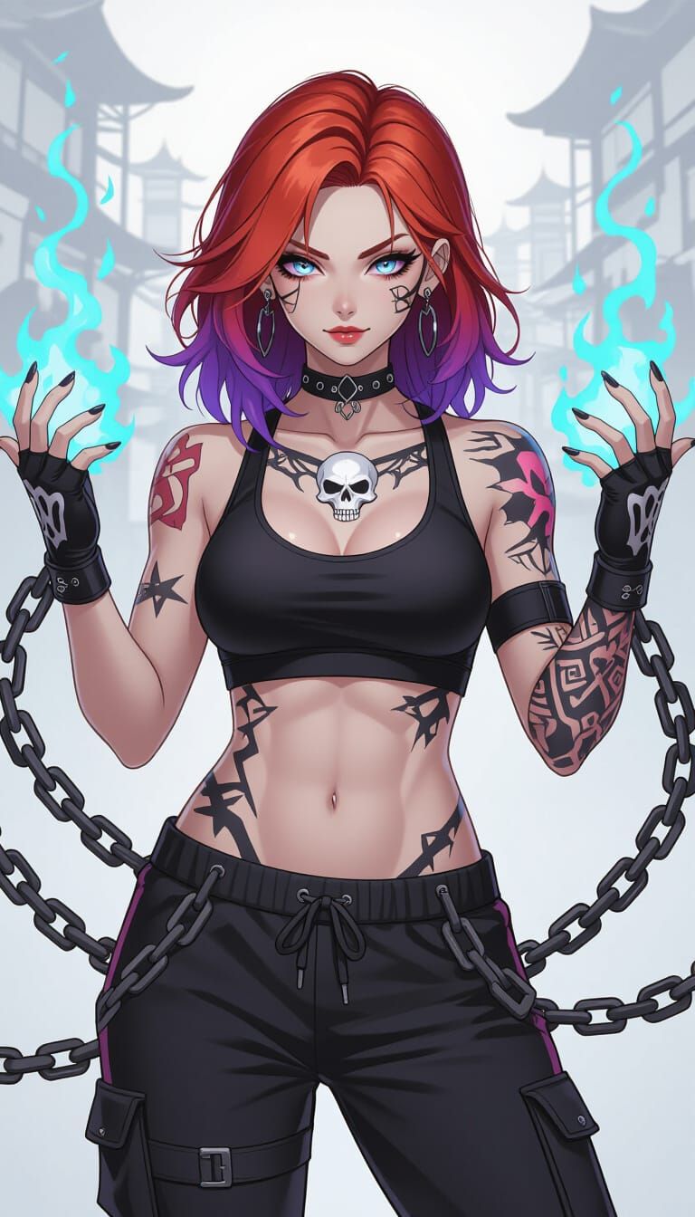 Fantasy Necromancer Brawler in Manga Anime Style