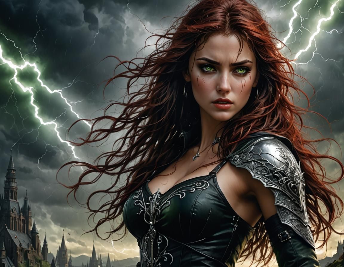 Girl in Storm, Luis Royo Style Illustration