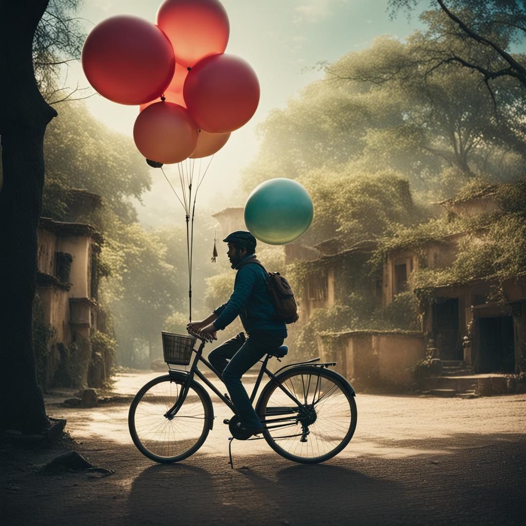 Balloon Bicycle with Possum in Cinematic Style