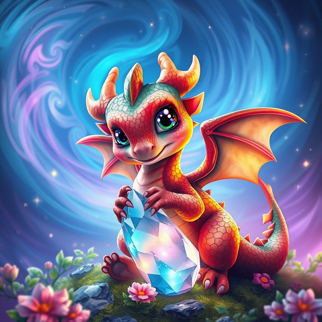 Cute Dragon Portrait in Matte Painting Style