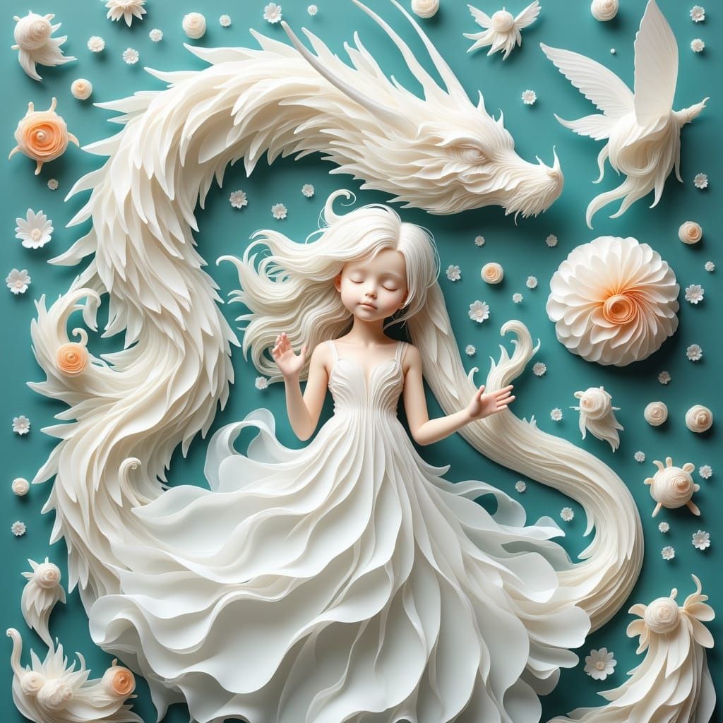 Whimsical Siren in Dreamy Origami Wonderland