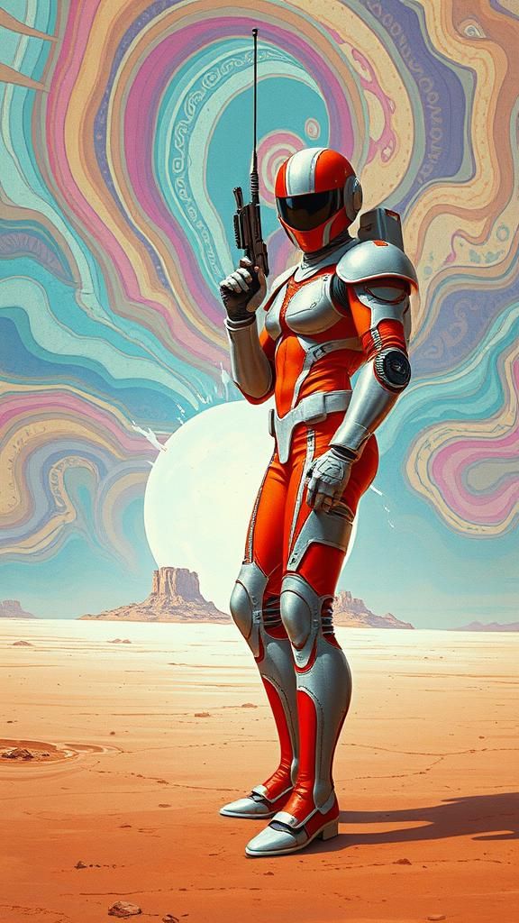 Seductive Space Hero in Retro-Futuristic Airbrush Art