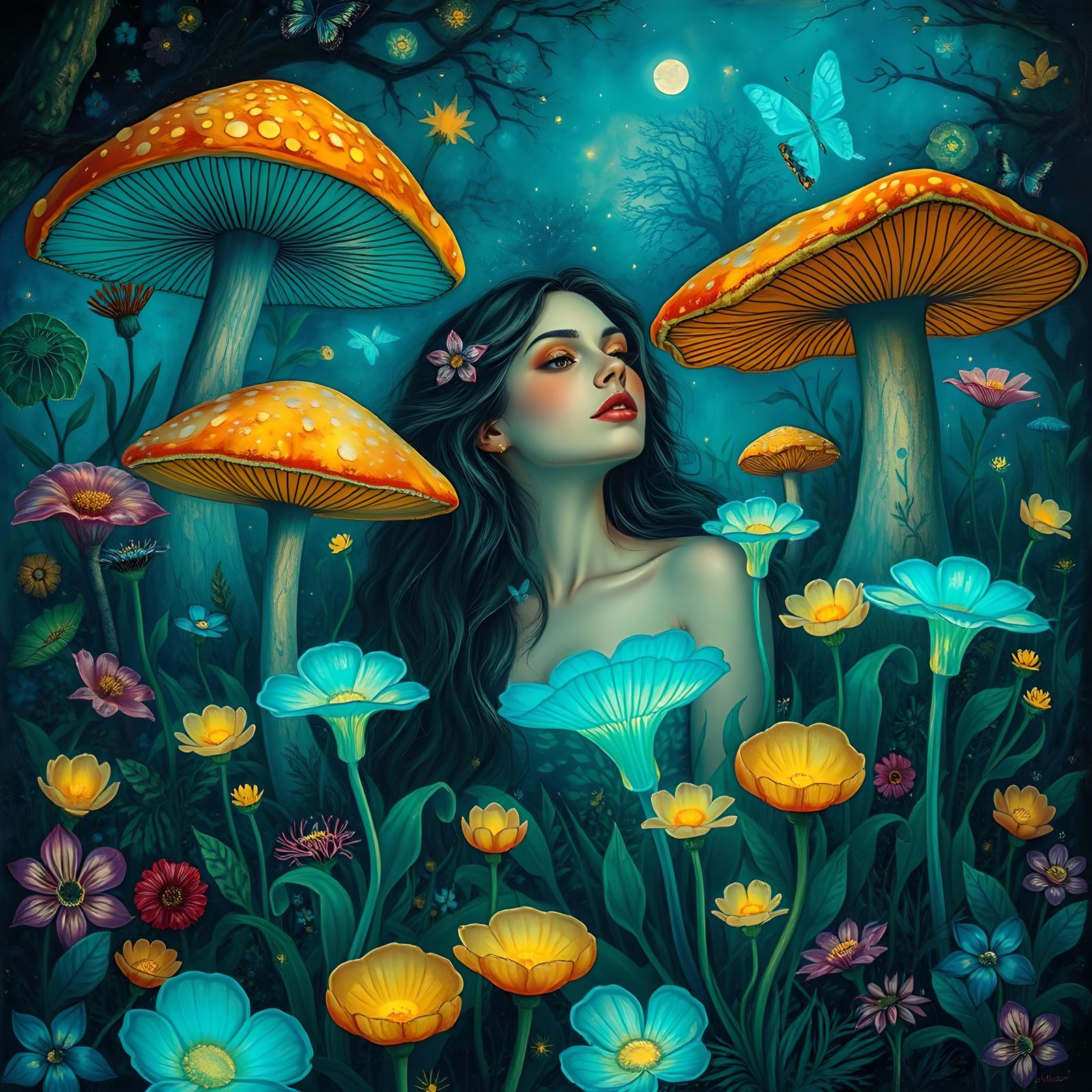 Surreal Glowing Landscape with Woman