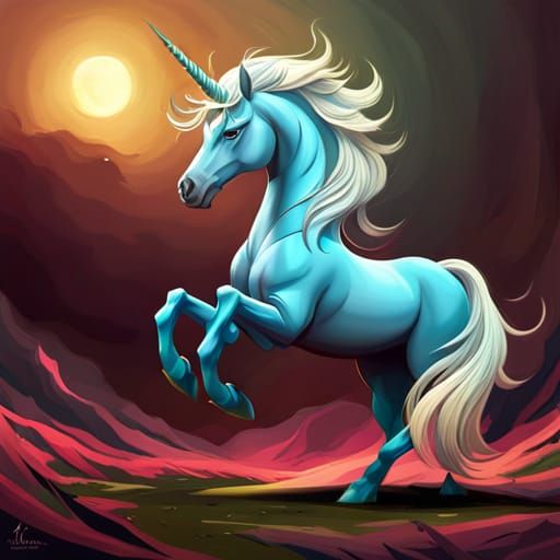 Mythical Unicorn Portrait in Art Nouveau Style