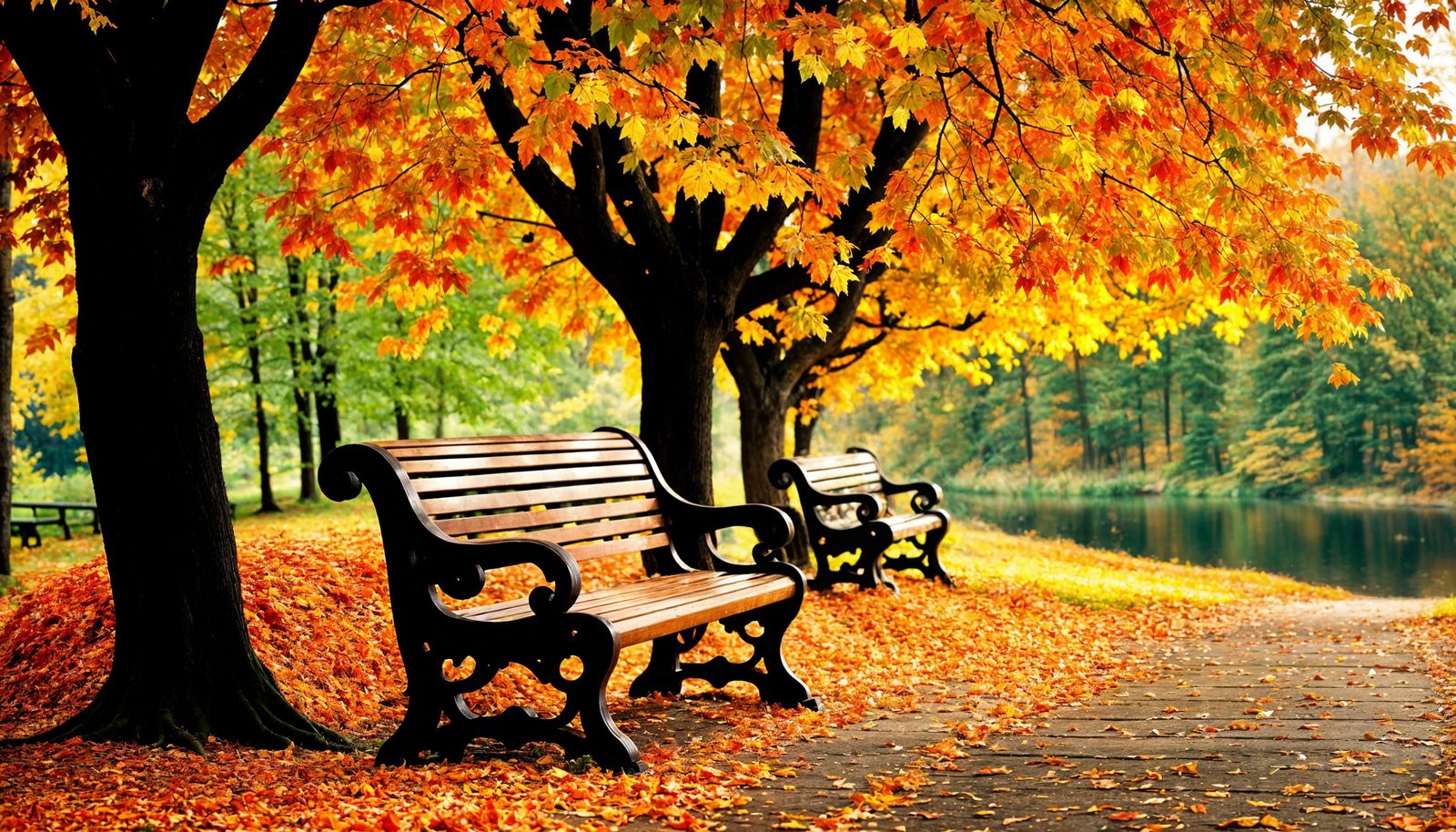 Nostalgic Autumn Bench Amidst Beautiful Trees