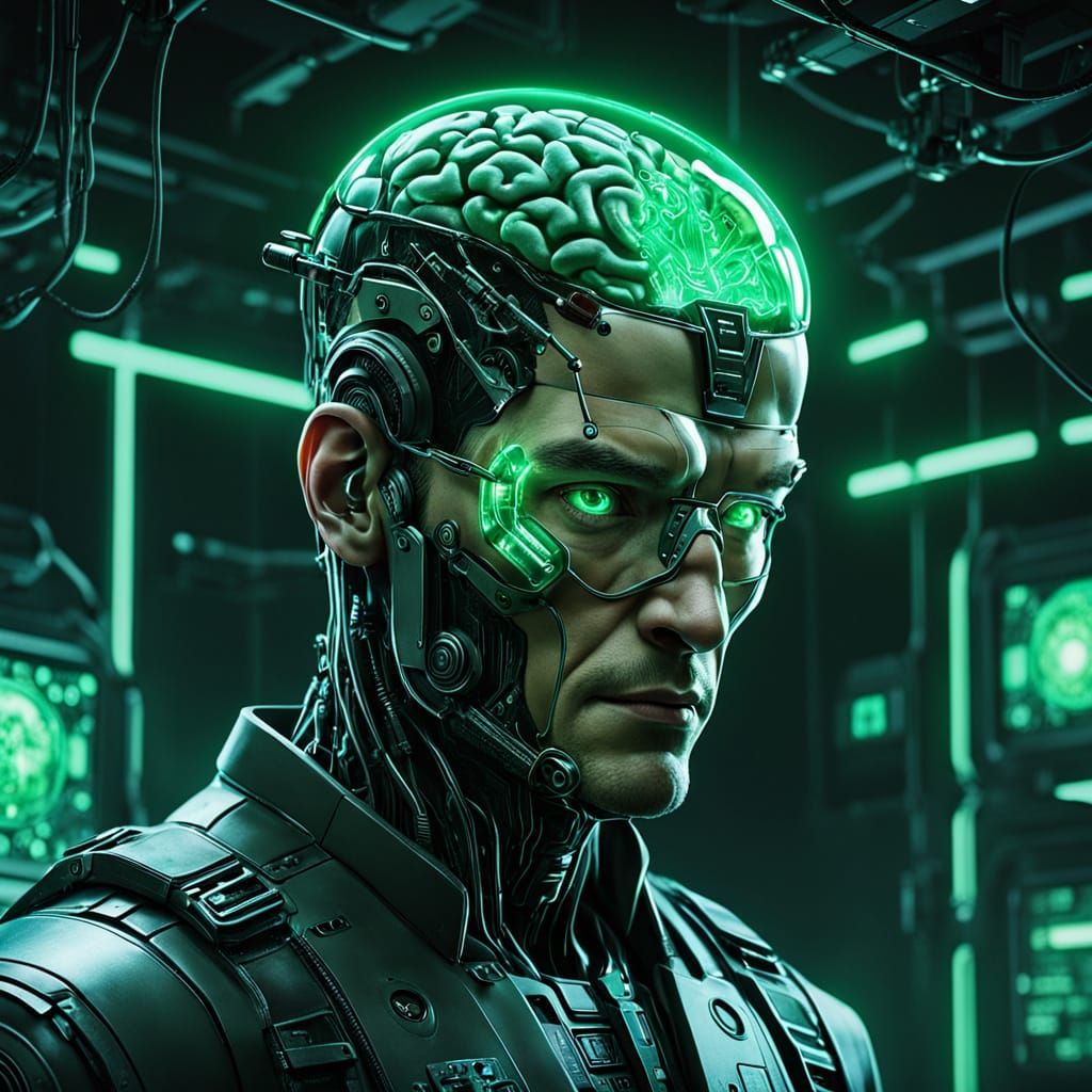 Cyberpunk Brain in Tank: AI Concept Art
