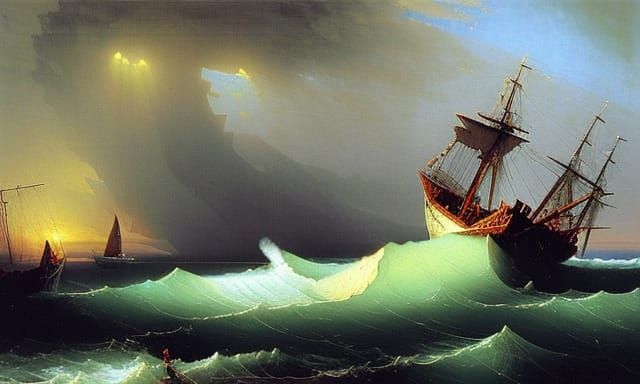 Dramatic Shipwreck Seascape in Oil Painting Style
