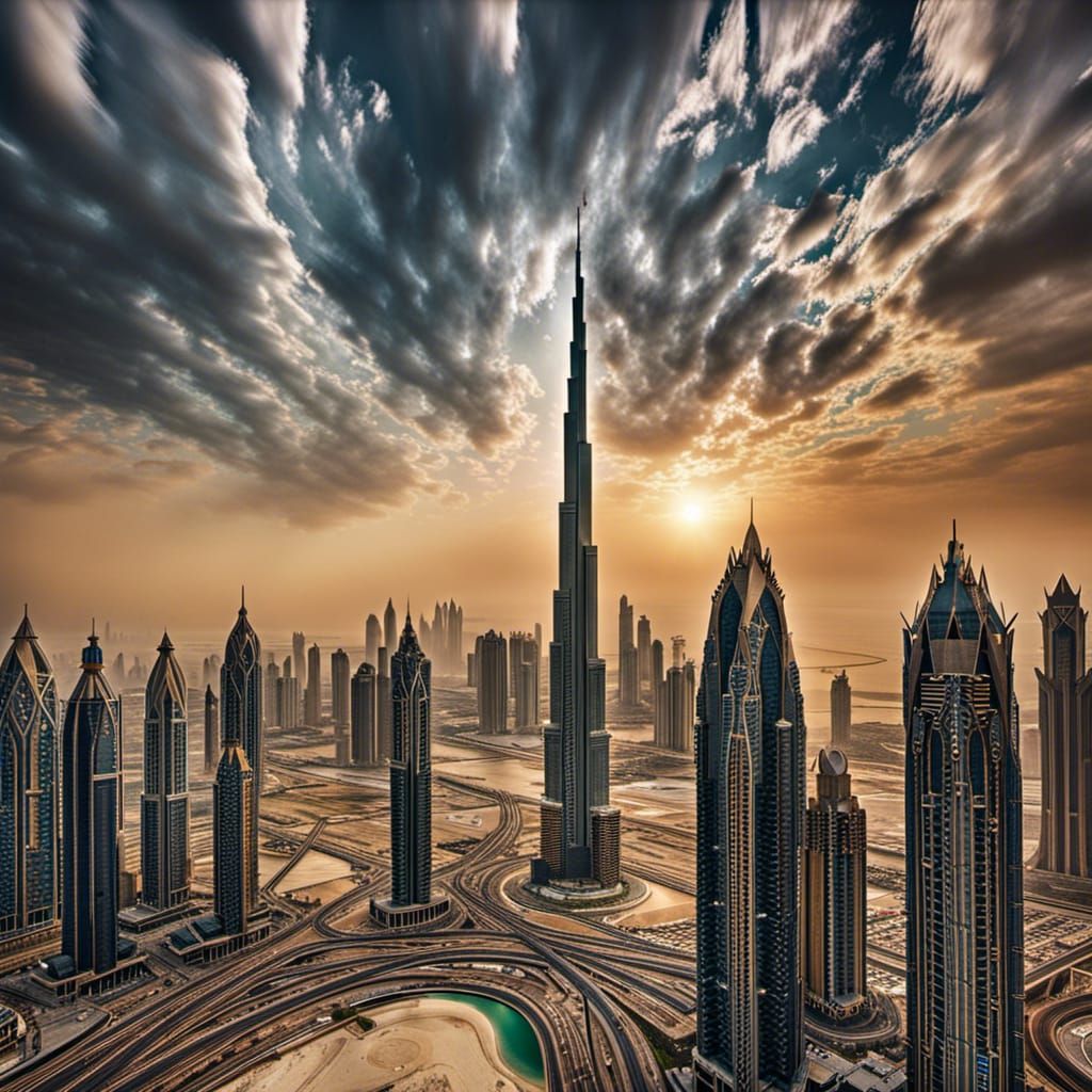 Hyperrealistic Dubai Skyline at Night