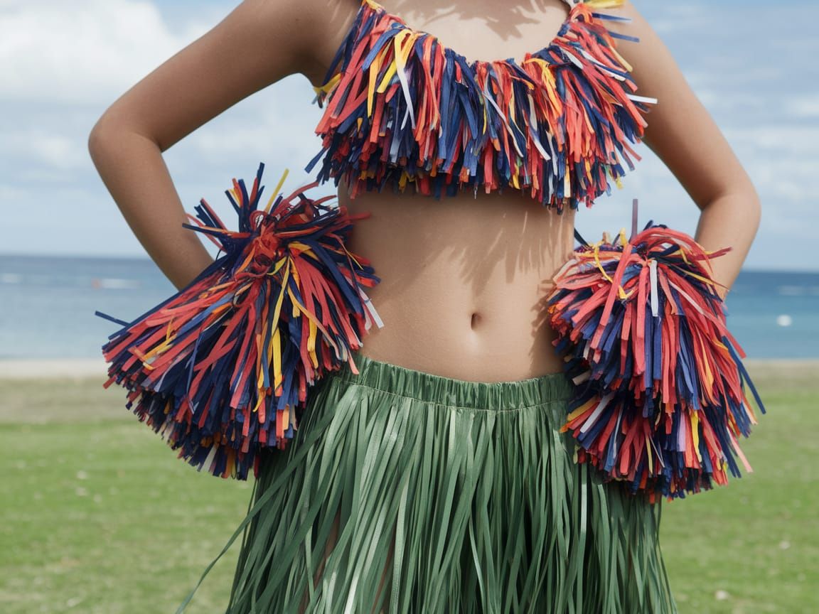 Hula Girl Bra and Skirt Made of Pom Poms