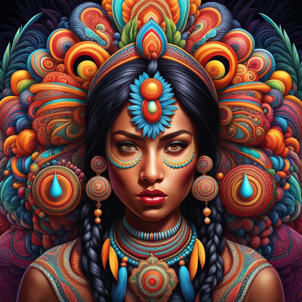 Maori People with Filigree Designs in Candy Art Style