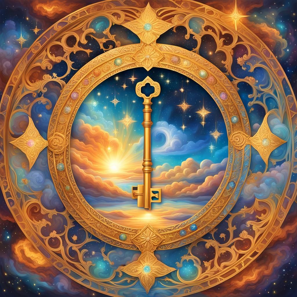 Golden Key to Heaven in Celestial Scene