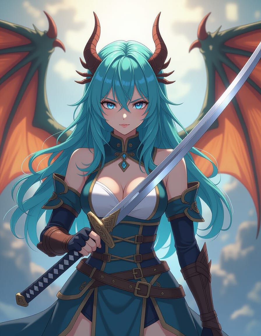 Anime Warrior with Dragon Wings and Katana