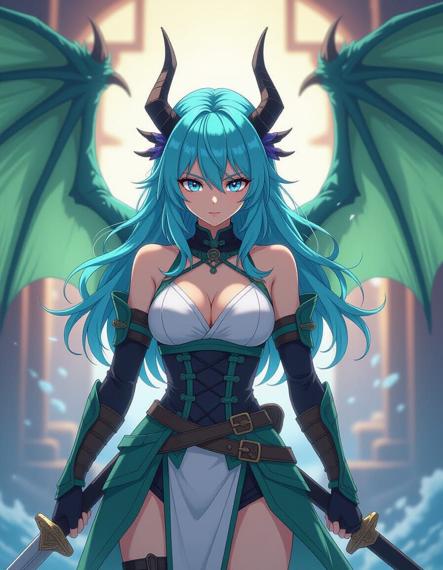 Anime Woman With Dragon Wings And Katana