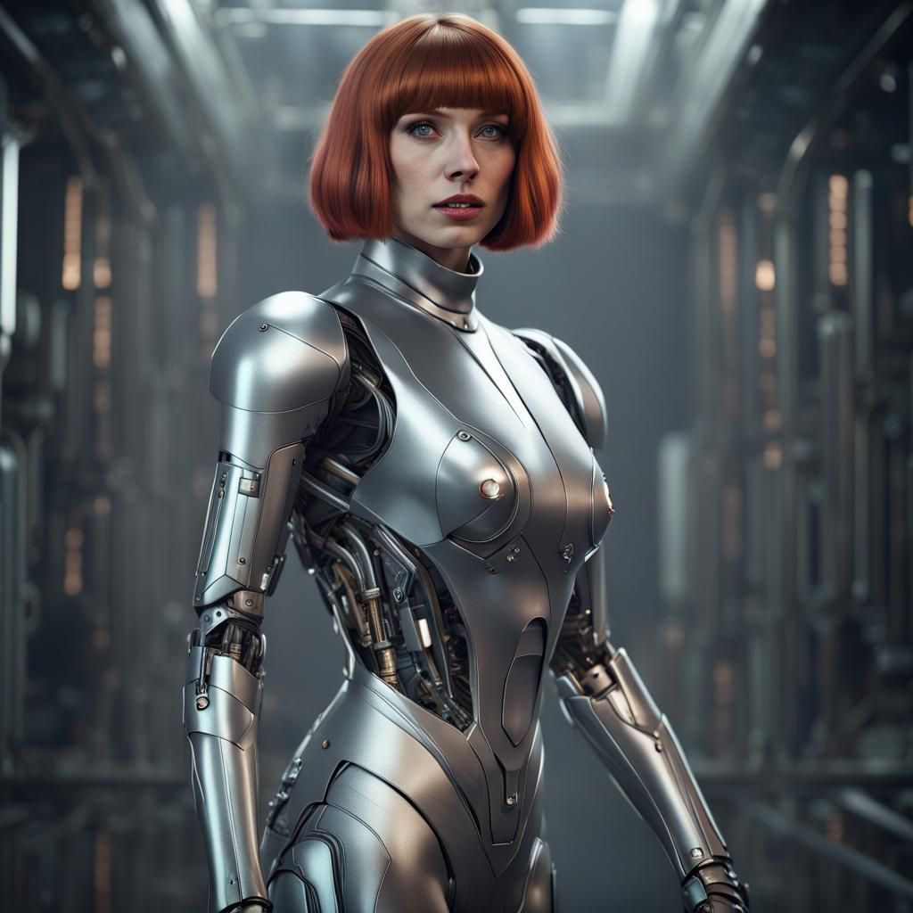 Sleek Silver Android Woman with Bob Haircut