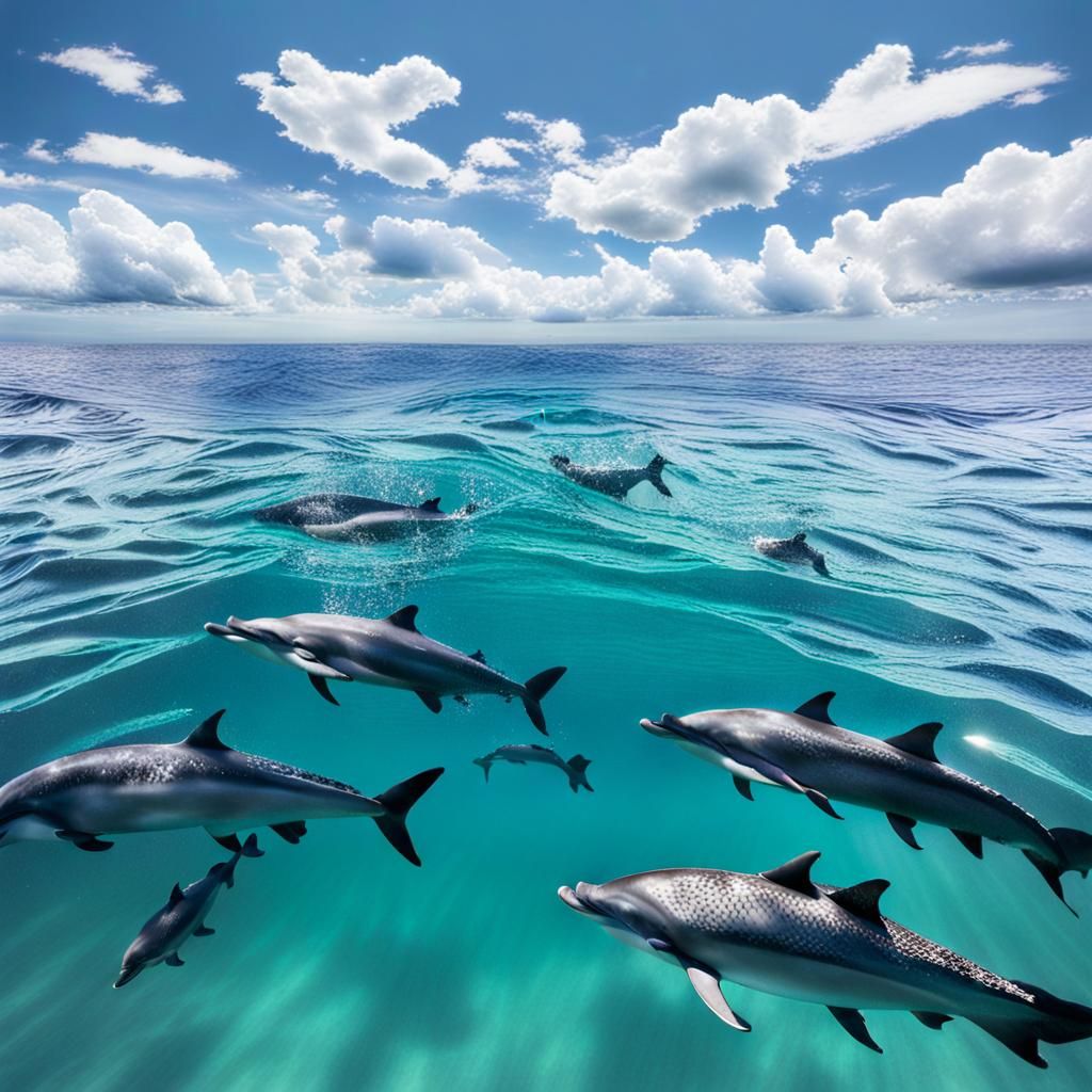 Dolphins Swimming in Sunshine