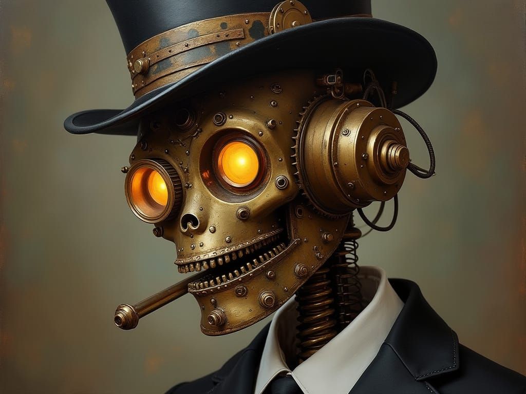 Steampunk Automaton Portrait in Oil Painting Style