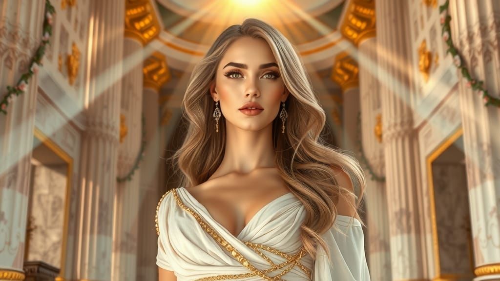 Ethereal Greek Goddess in Temple of Light