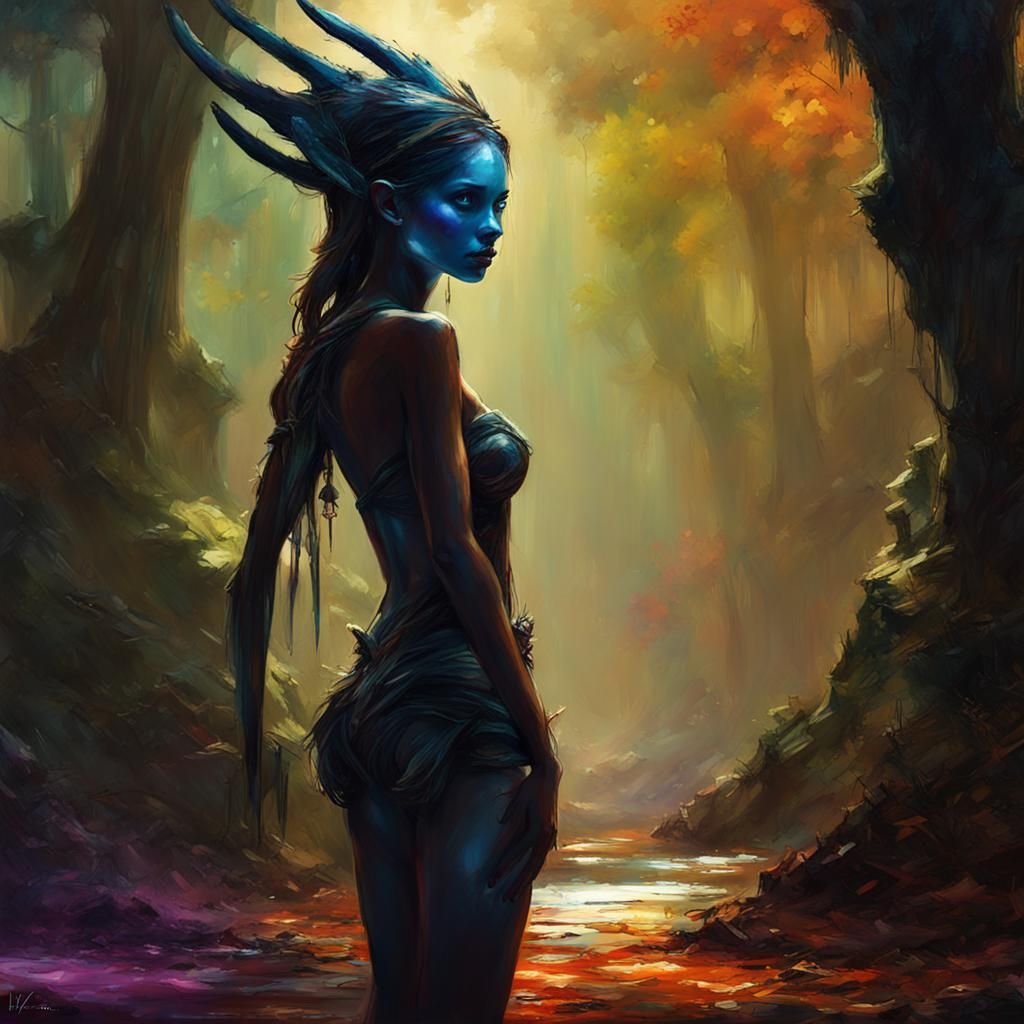 Alien Girl in Blind Forest: Digital Matte Painting