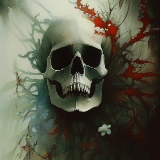 Psychedelic Watercolor Skull of Flowers