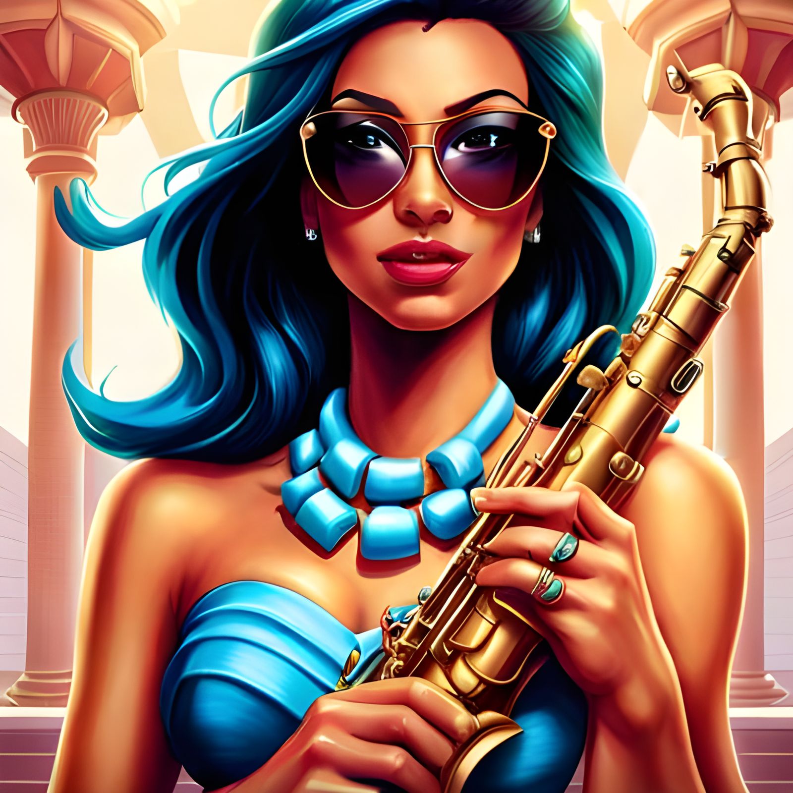 Princess Jasmine Plays Saxophone: Hyperrealistic Portrait