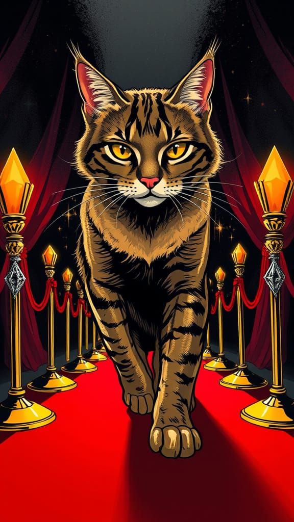 Regal Feline Red Carpet Stroll in Art Deco Style