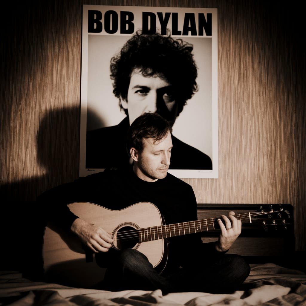 Man in Intimate Guitar Session under Warm Light