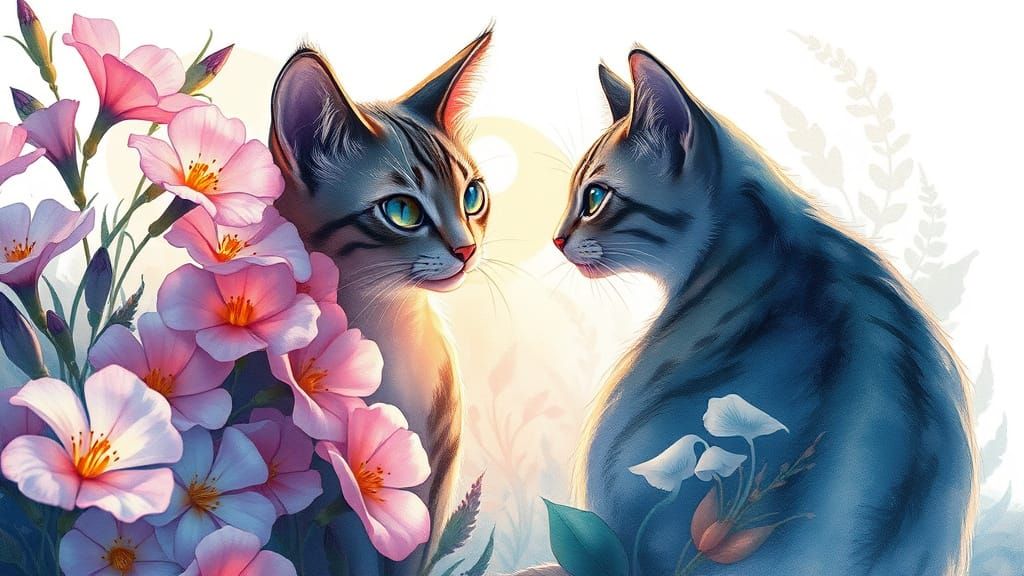 Enchanting Whimsical Feline Amidst Pastel Blooms