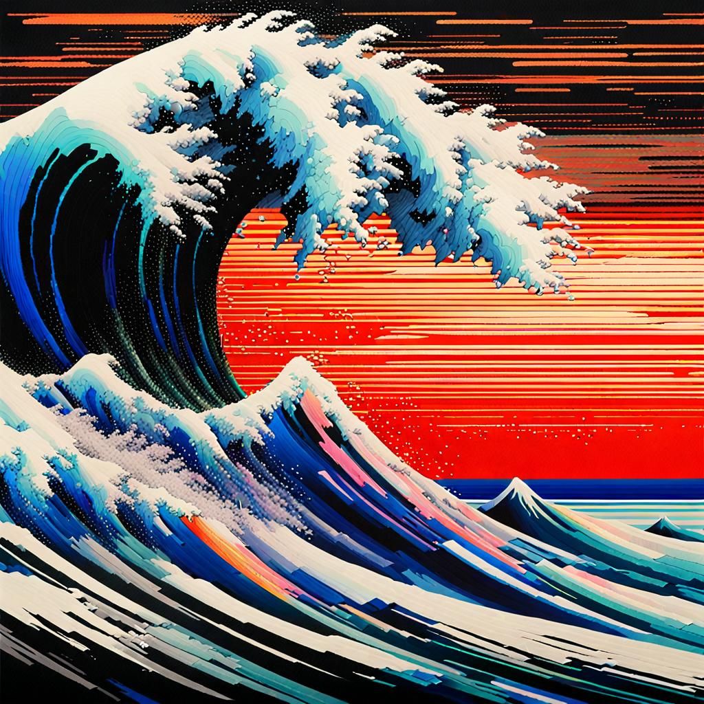 Glitch Art Wave in 1980s Cybernetic Style