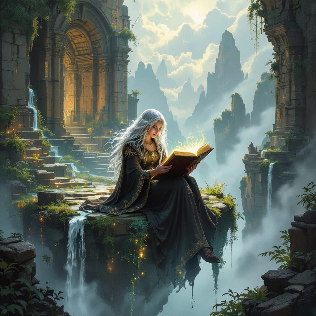 Sorceress Scholar in Ancient Ruins on Floating Island