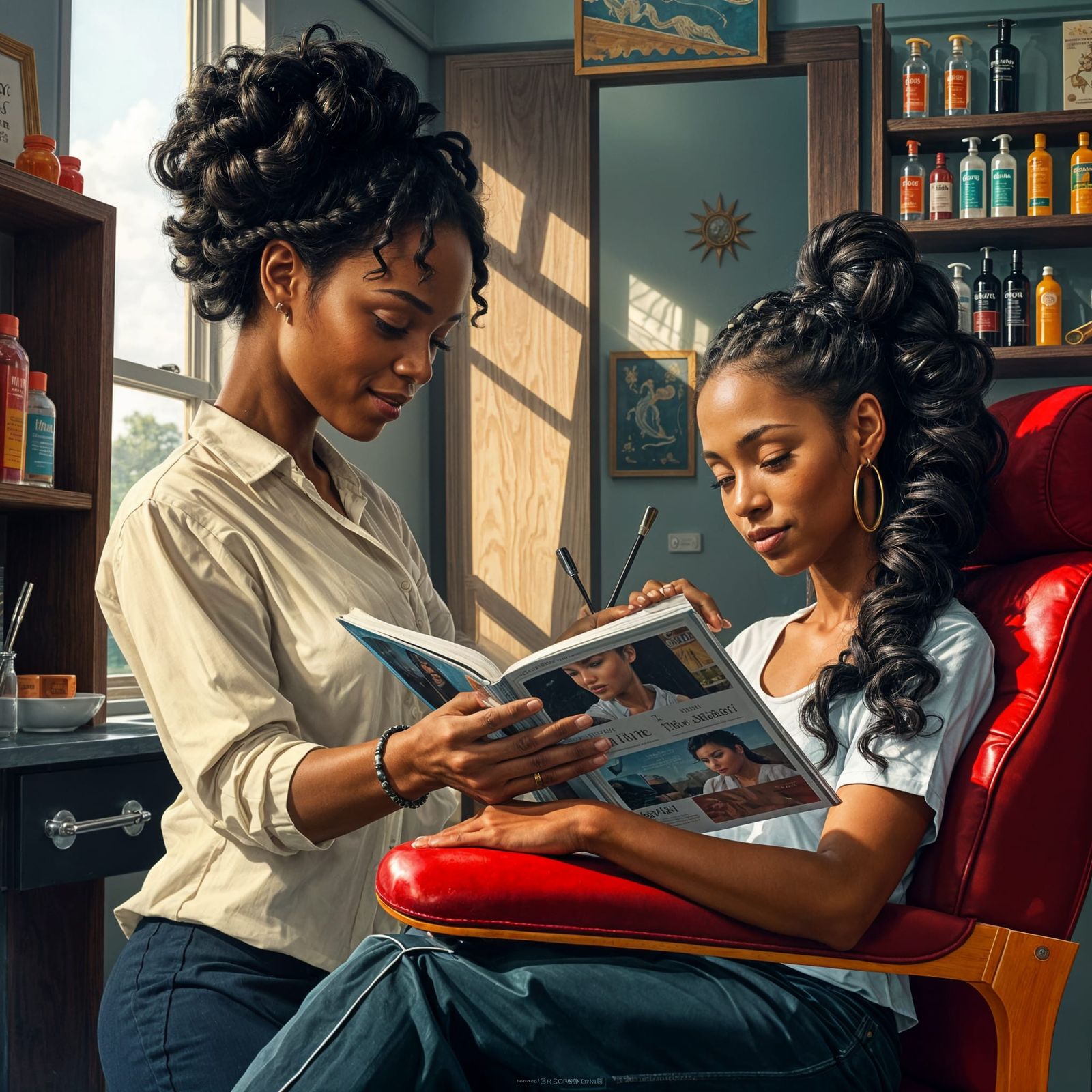 Ebony Barber Braiding Hair in Cozy Salon