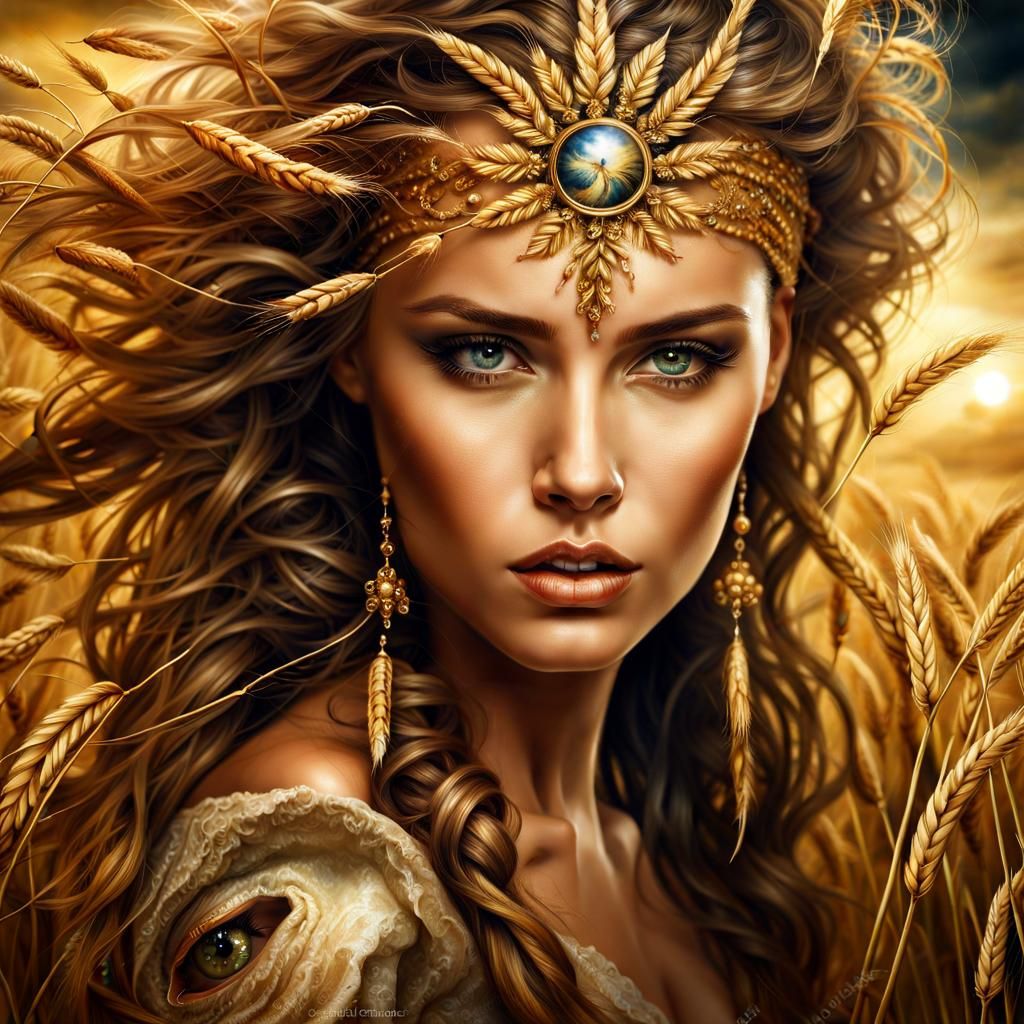 Virgo Goddess in Golden Wheat Style