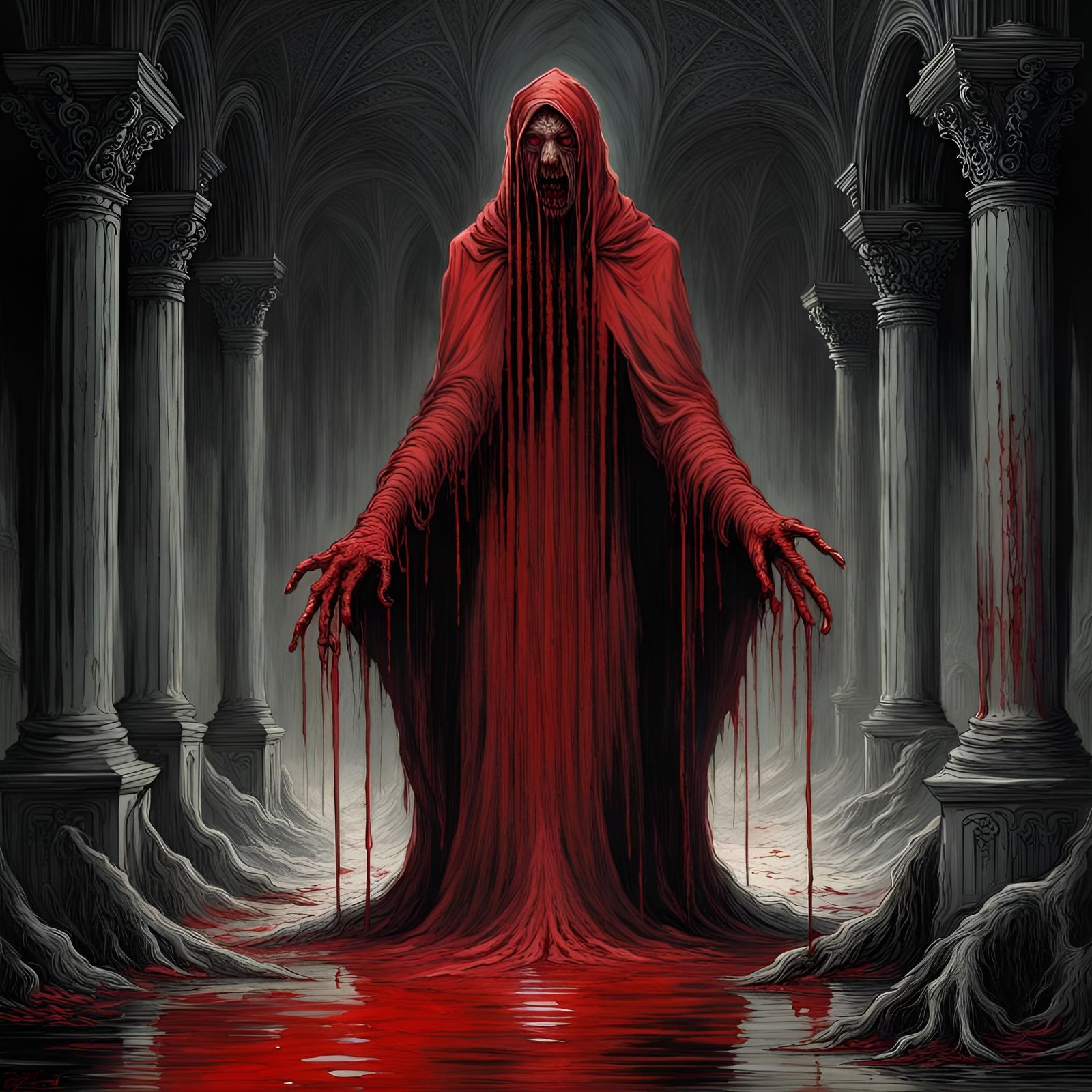 Blood Dripping in Dark Fantasy Horror Style