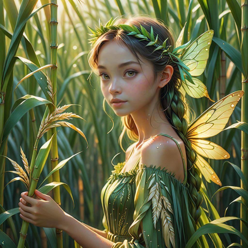 Mythical Sugarcane Fairy in Whimsical Scene