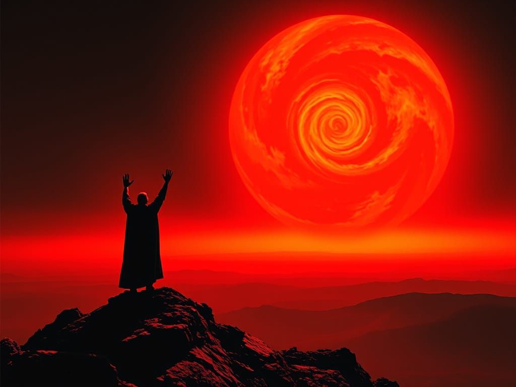 Majestic Crimson Sunset in a Futuristic Landscape