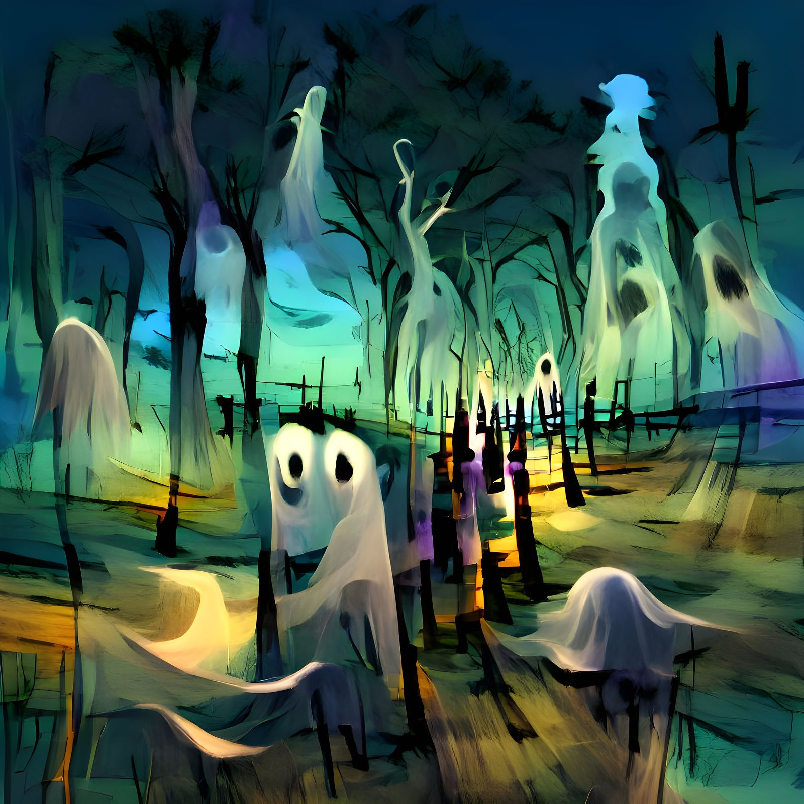 Mysterious Ghost Forest at Night: Concept Art