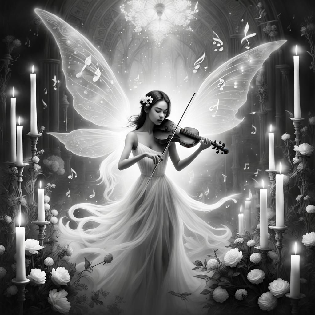 Ethereal Black and White Winged Violinist