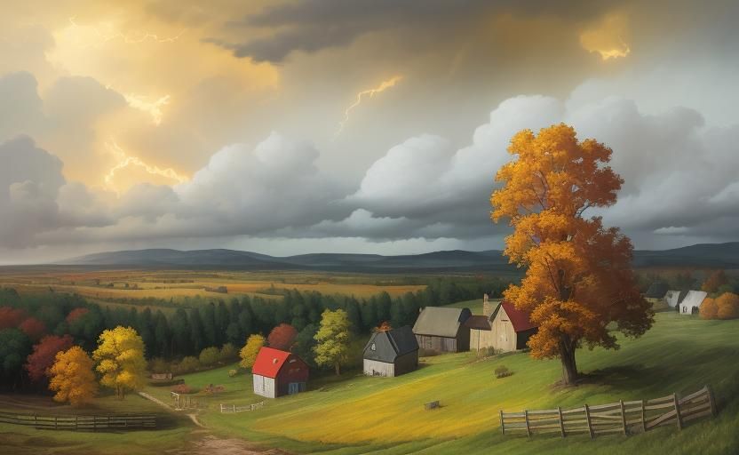 Stormy Landscape with Windmill in Impasto Oil Painting