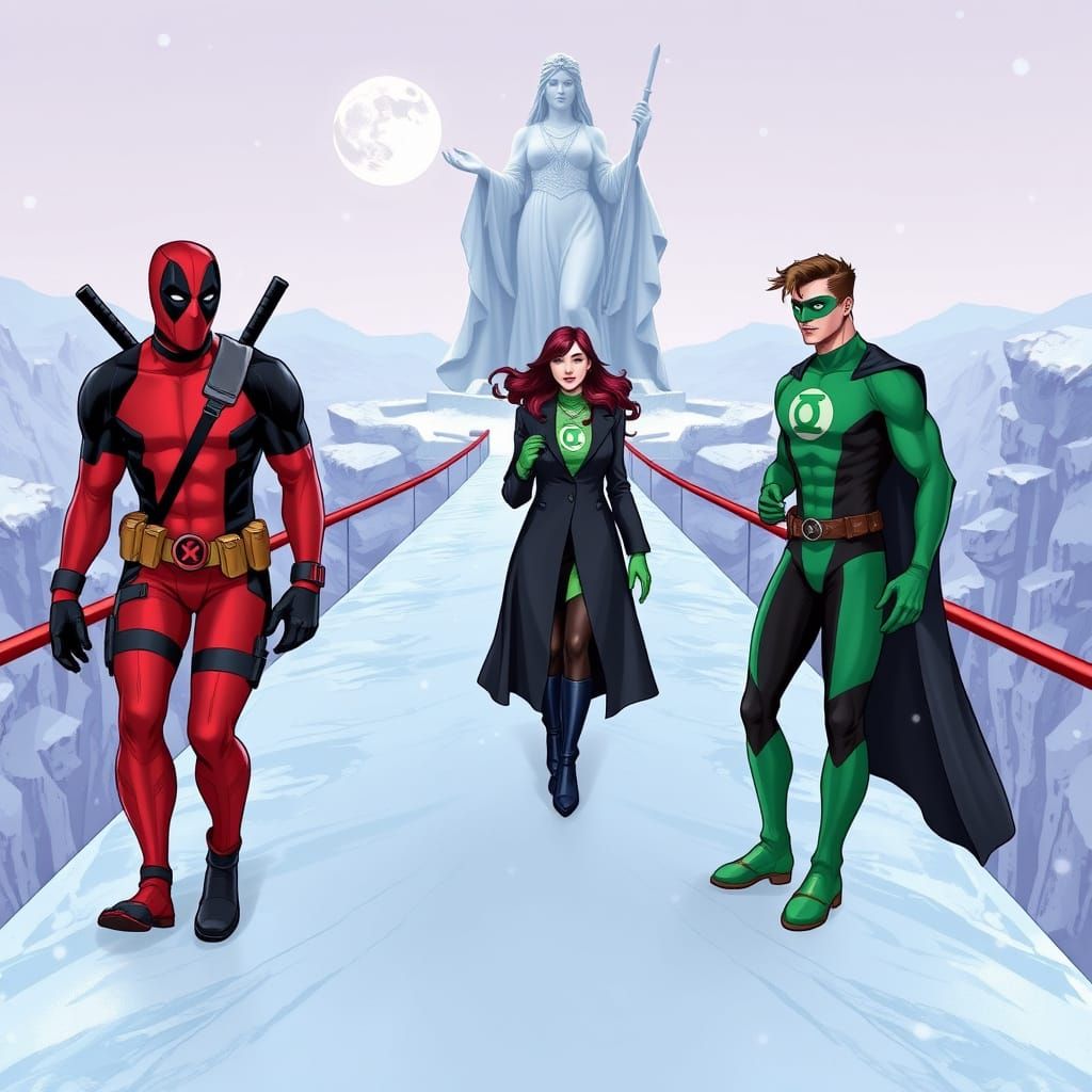 Superheroes on a Frozen Bridge in a Cryogenic Neptune Landsc...