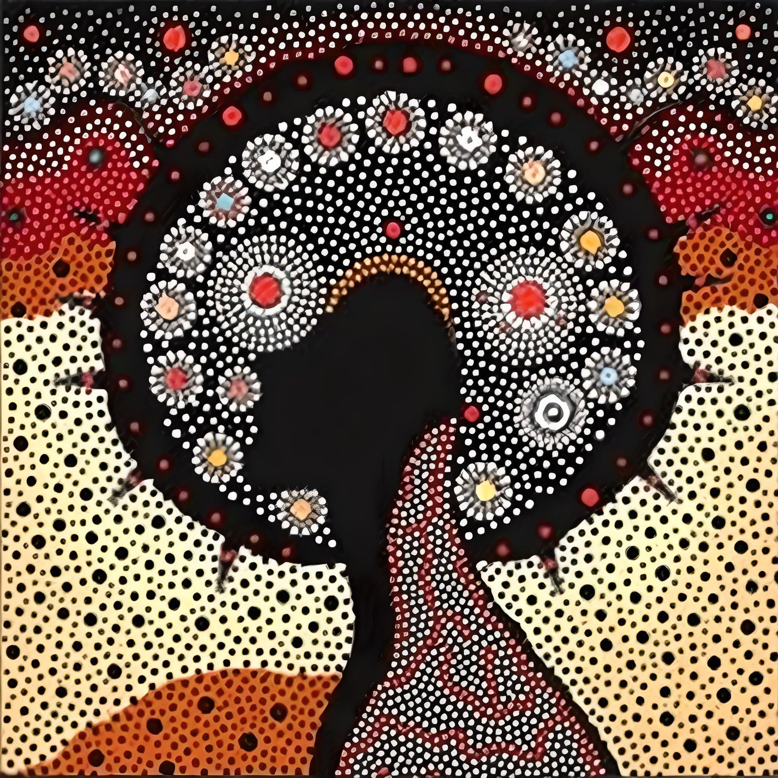 Wandjina Portrait in Aboriginal Dot Painting Style