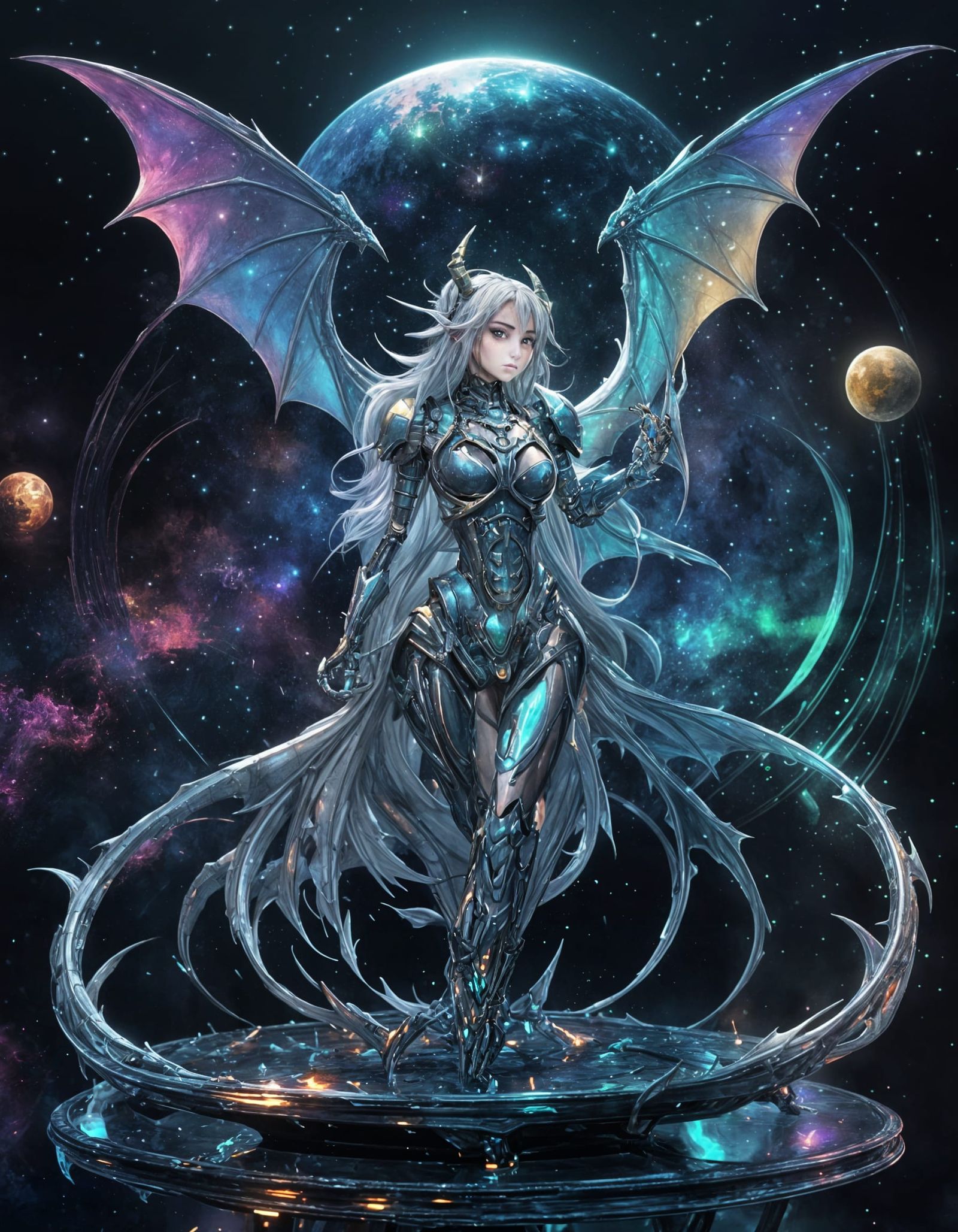 Anime Dragon Girl in Cosmic Space