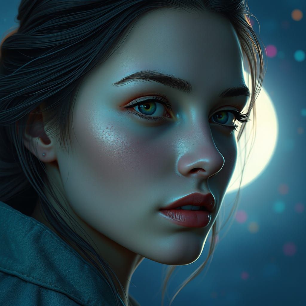 Ethereal Woman Bathed in Lunar Luminescence