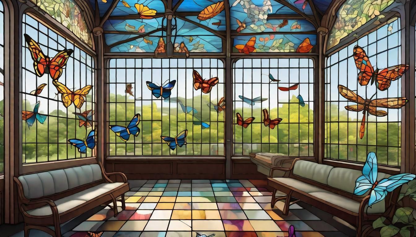 Solarium With Stained-Glass Windows of Butterflies and Dragonflies.