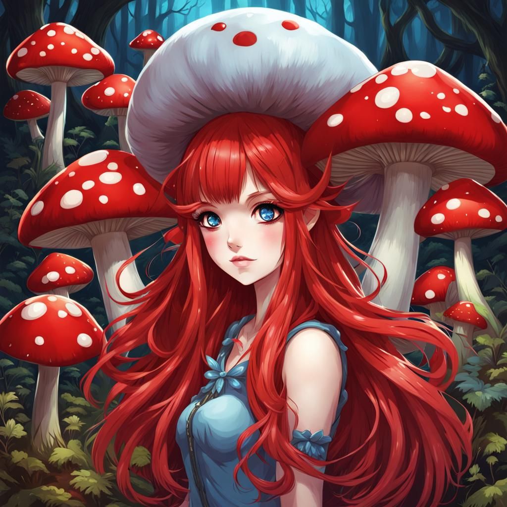 Anime Mushroom Girl with Bat Wings
