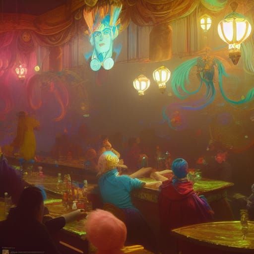 Clown Circus and Cotton Candy Shop in Art Nouveau Style