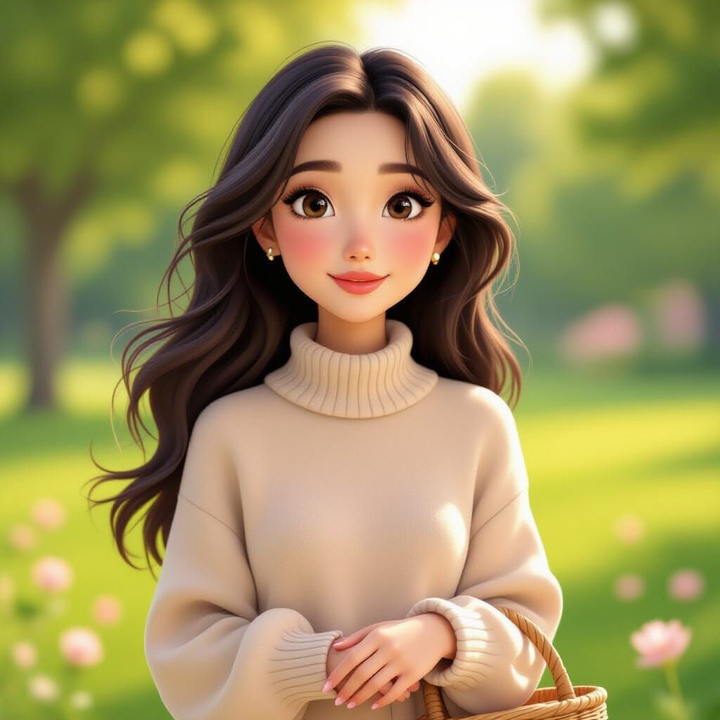 Elegant Woman in Pastel Outfit in Sunny Park