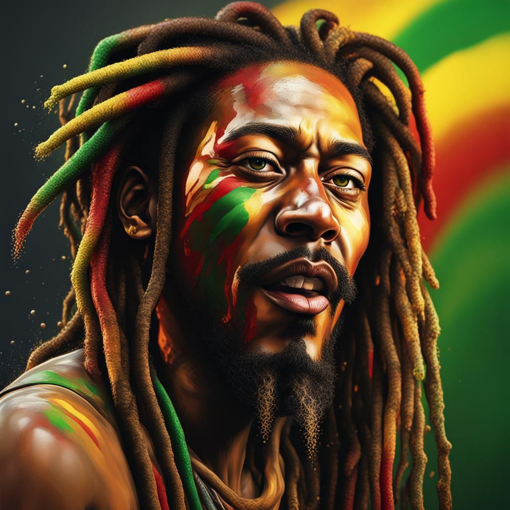 Hyperrealistic Rasta Portrait in Splash Art Style