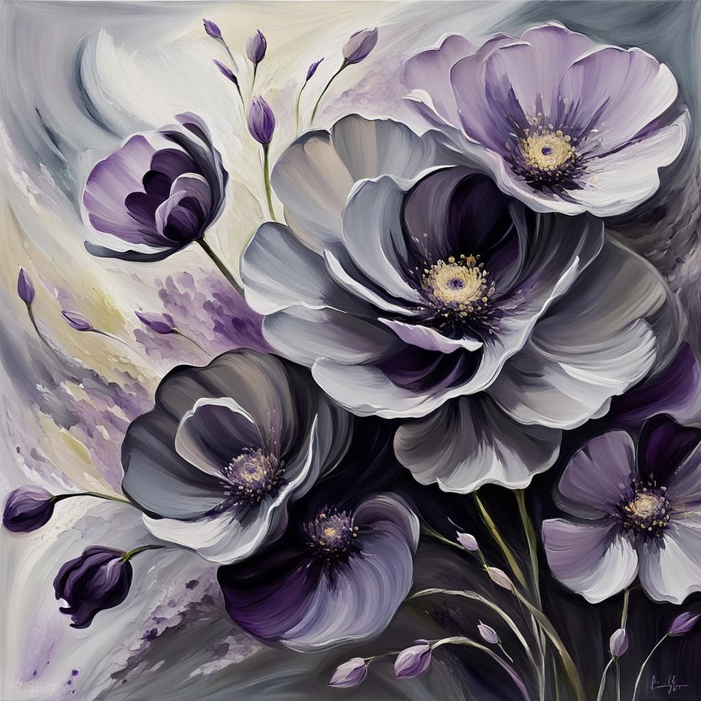 Abstract Expressionist Flowers with Violet Accent