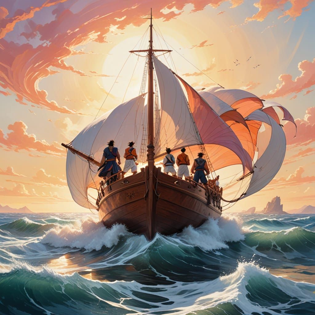 Greek Explorer Sailing in Sunlit Waves