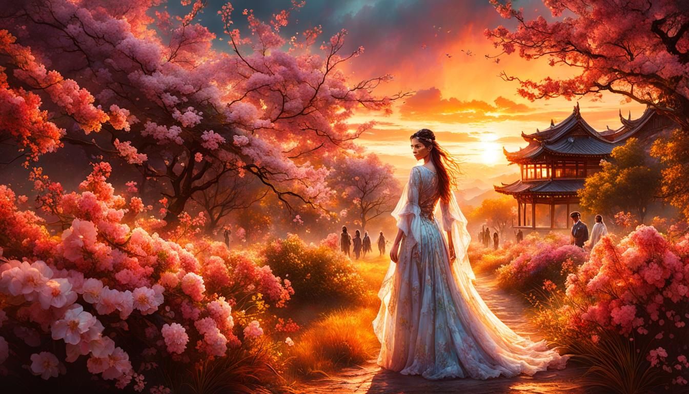 A walk in the garden at sunset